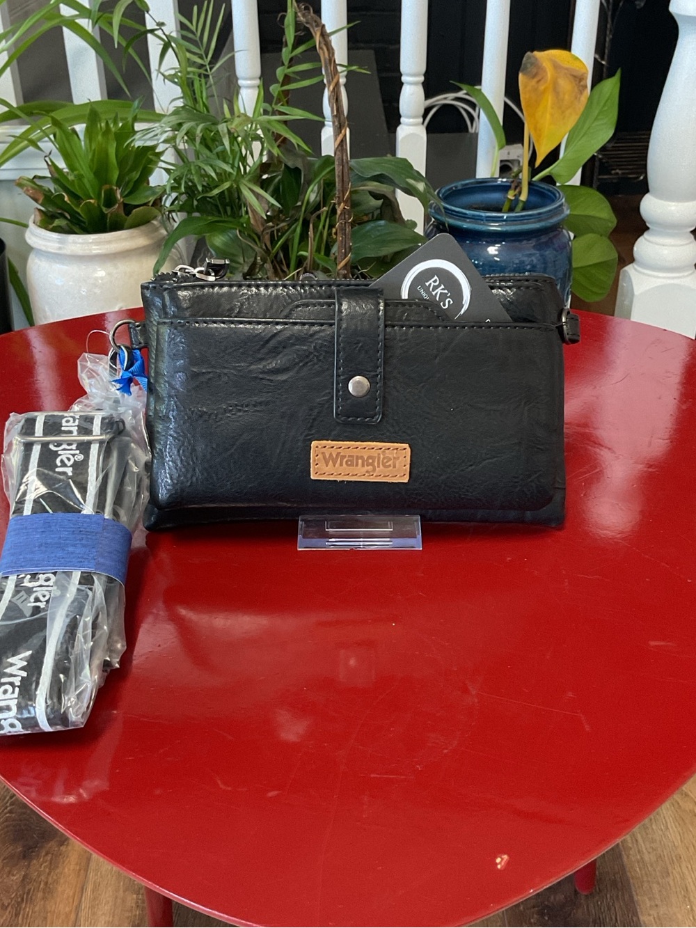 Wrangler Black Crossbody Wallet Clutch NWT Removable Logo Strap Western Purse